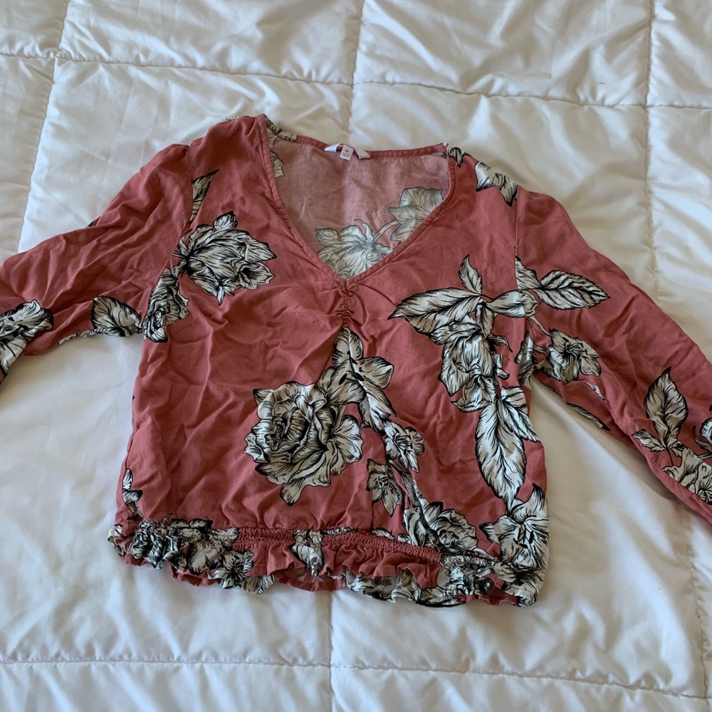 pink floral blouse